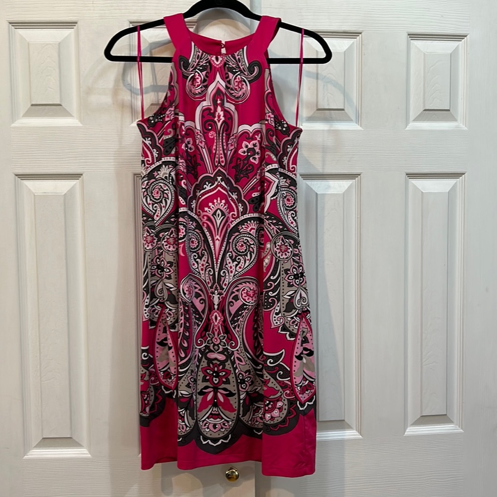 INC dress. Pink, grey, white paisley print. Size medium